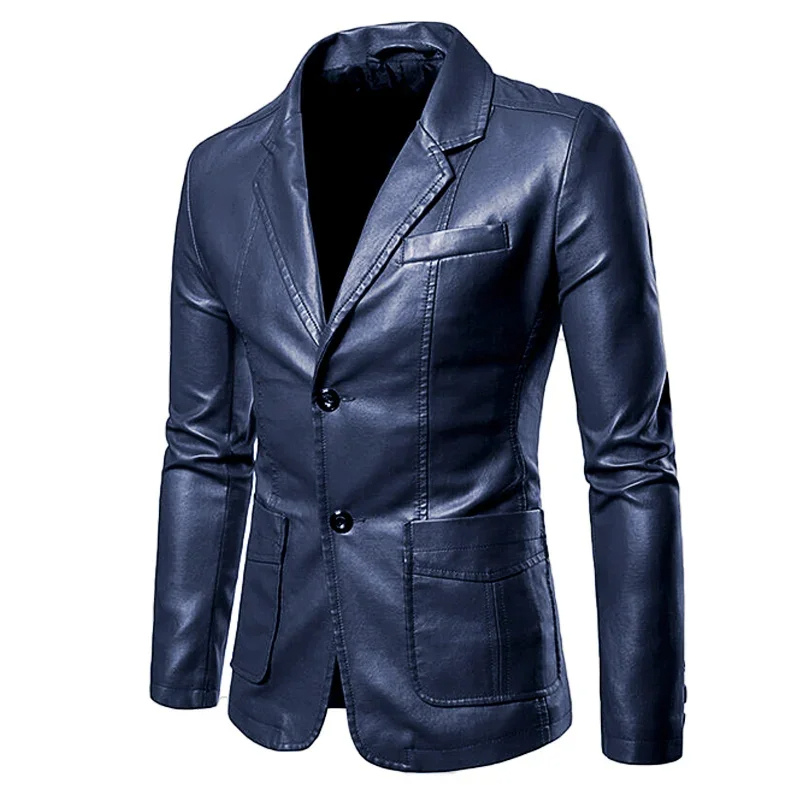 Men's Slim Fit Leather Jacket - Formal Two-Button Design, Stylish & Timeless