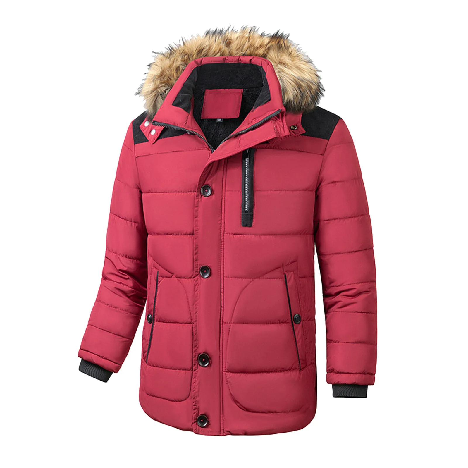 Men’s Parka Jacket – Water-Resistant Mid-Length – Faux Fur Hood – Zip Fastening