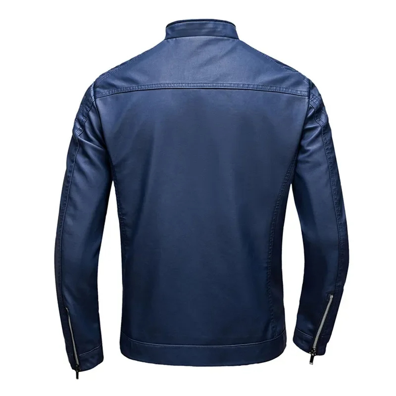 Men’s Slim Fit Leather Jacket with Zipper Pockets – Casual All-Season Design