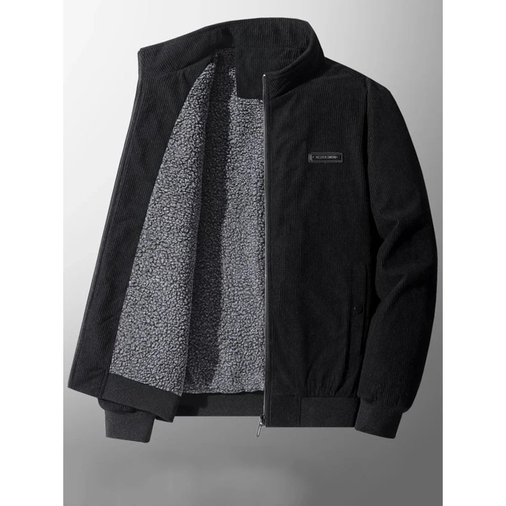 Men’s Quilted Casual Jacket – Relaxed Fit – Corduroy Texture – Zip Front – Stand Collar