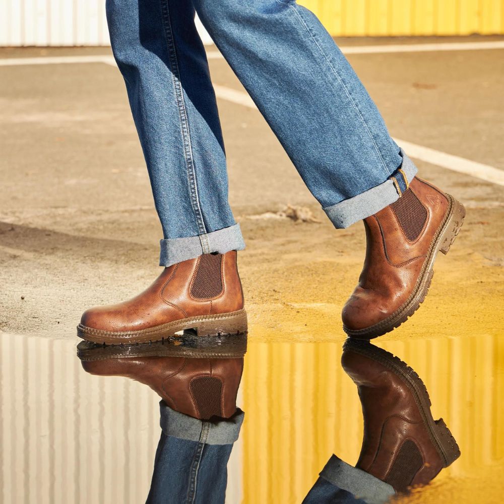 Men’s Chelsea Safety Boots - Leather - Slip-On - Elastic Side Panels - Durable Sole