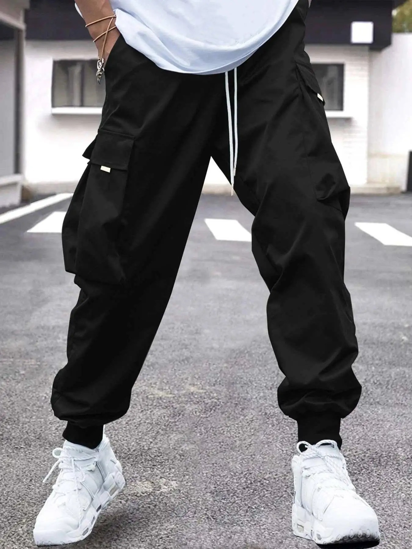 Men’s Cargo Jogger Trousers – Relaxed Fit – Drawstring Waist – Ribbed Cuffs – Multi-Pocket