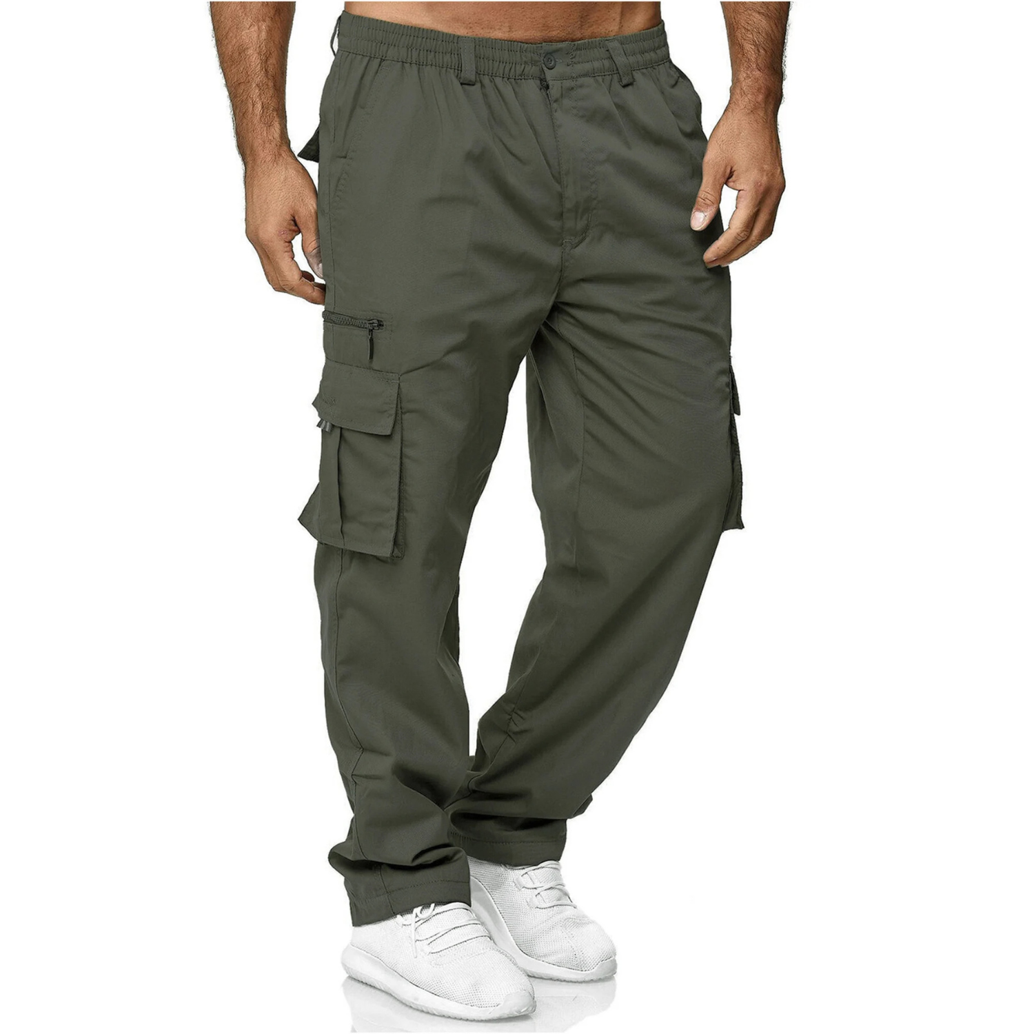 Men’s Cargo Trousers – Relaxed Fit – Multi-Pocket – Elastic Waist