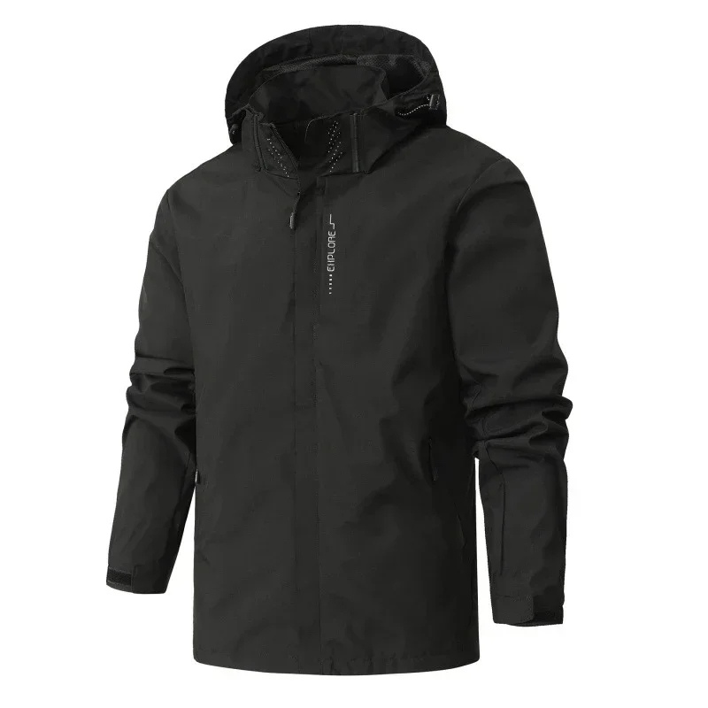 Men’s Waterproof Jacket – Breathable – Windproof – Adjustable Hood – Hip Length Fit
