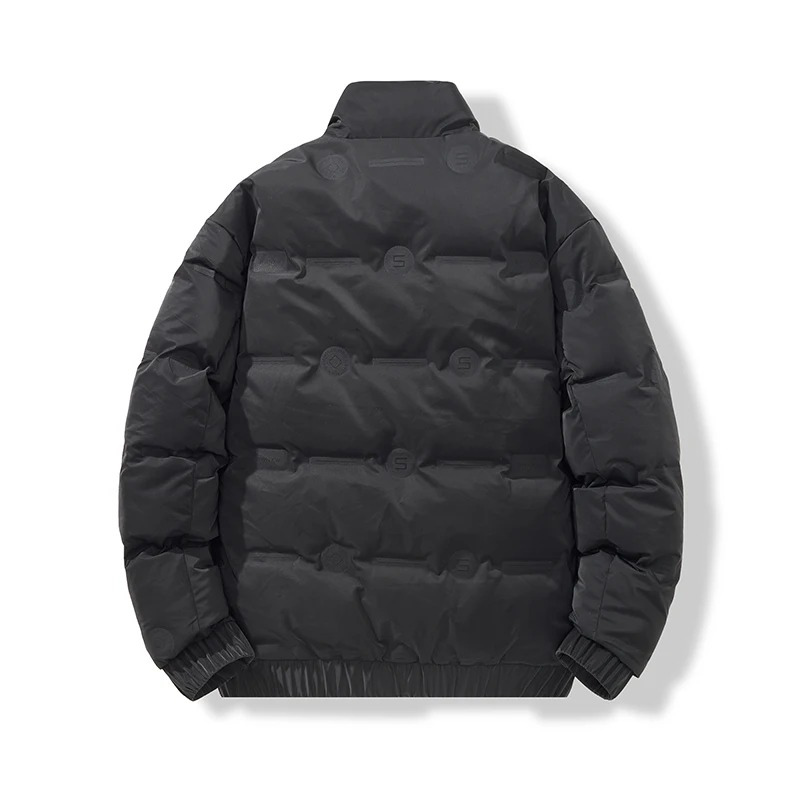 Men’s Puffer Jacket – Quilted Stand Collar – Ribbed Cuffs – Zipper Front Closure