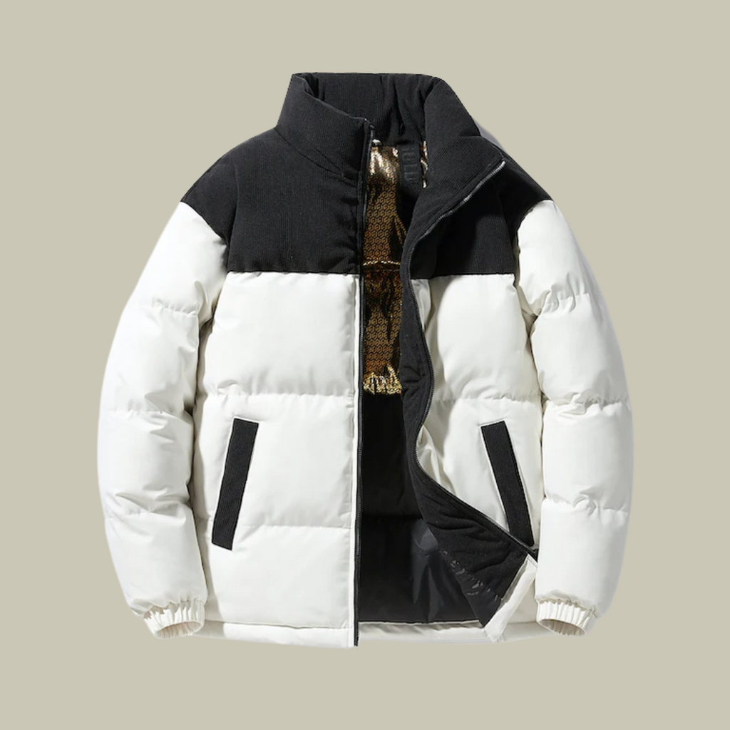 Men’s Puffer Jacket – Relaxed Fit – Quilted – High Collar – Zip Pockets – Warm Layer