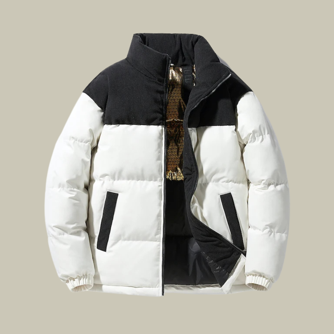 Men’s Puffer Jacket – Relaxed Fit – Quilted – High Collar – Zip Pockets – Warm Layer