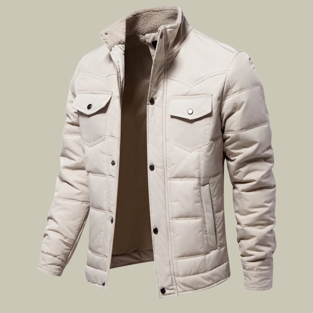 Men’s Quilted Jacket – Stand-Up Collar – Relaxed Fit – Insulated Warm Casual Outerwear