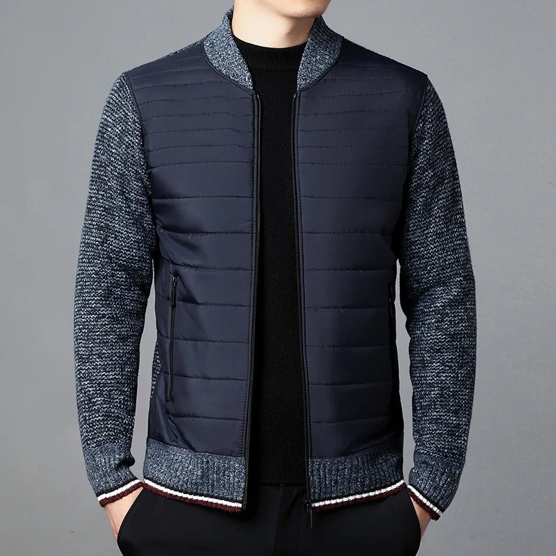 Men’s Quilted Jacket – Structured Fit – Knitted Sleeves – Ribbed Hem and Collar