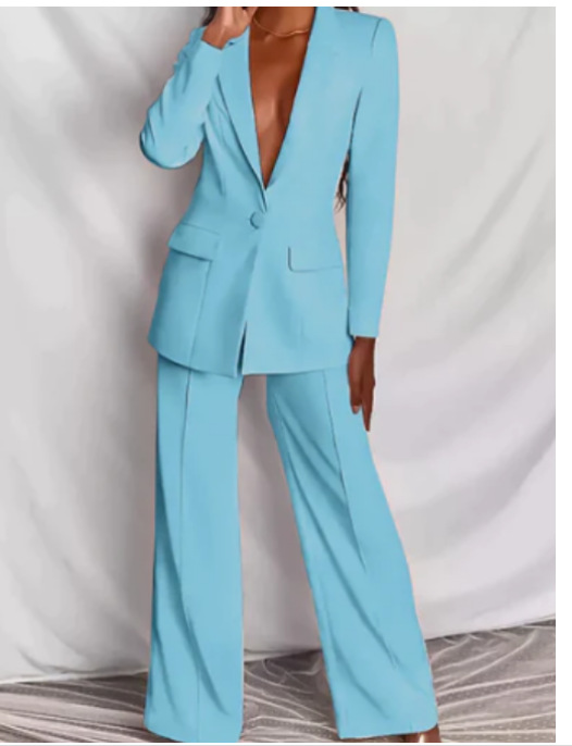 Women’s Blazer and Trousers Set – Tailored Fit – Double-Breasted – Formal Wear