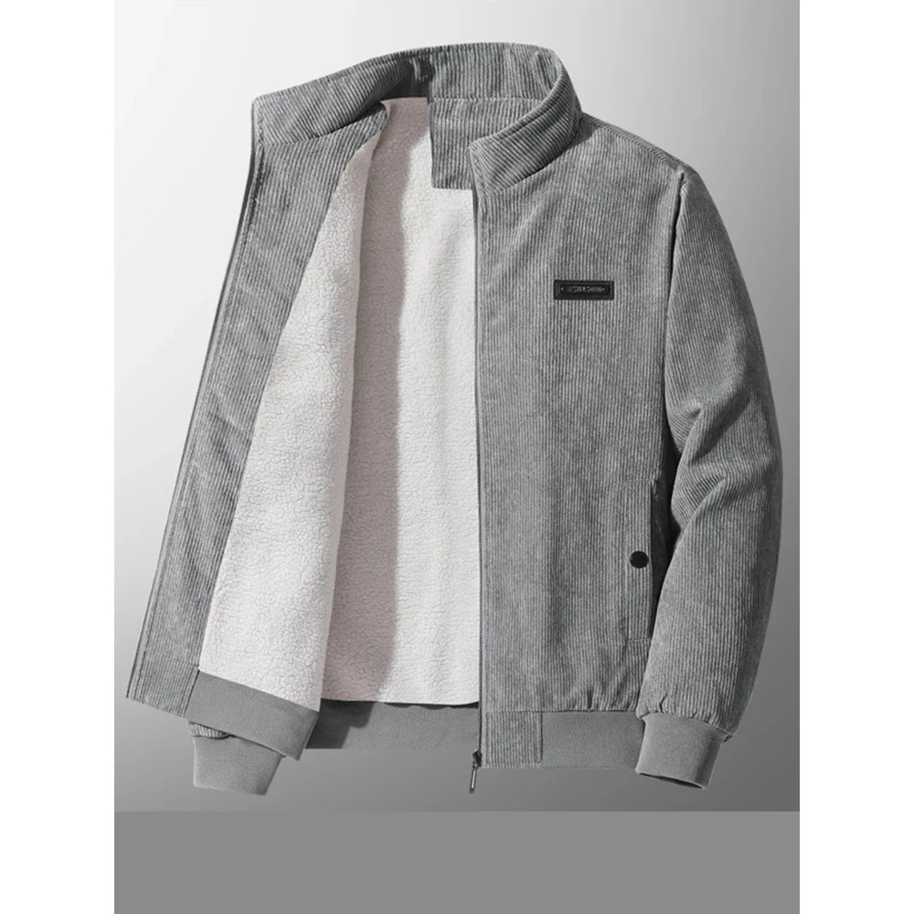 Men’s Quilted Casual Jacket – Relaxed Fit – Corduroy Texture – Zip Front – Stand Collar