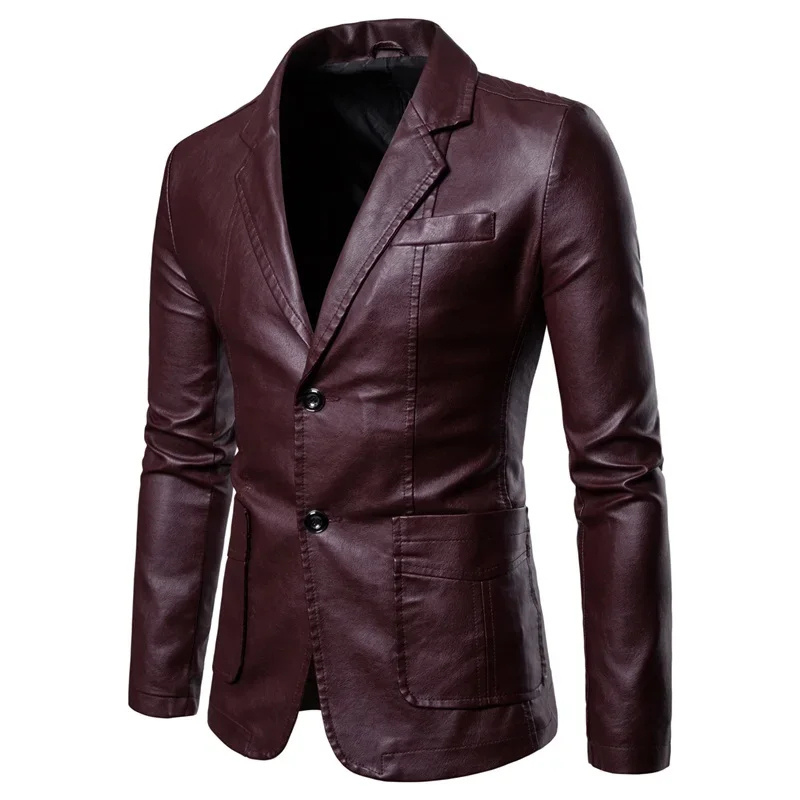 Men's Slim Fit Leather Jacket - Formal Two-Button Design, Stylish & Timeless