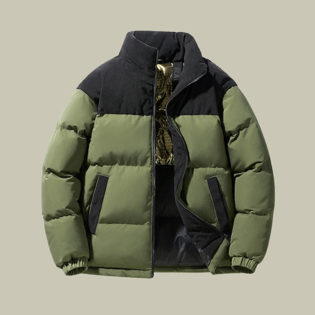 Men’s Puffer Jacket – Relaxed Fit – Quilted – High Collar – Zip Pockets – Warm Layer