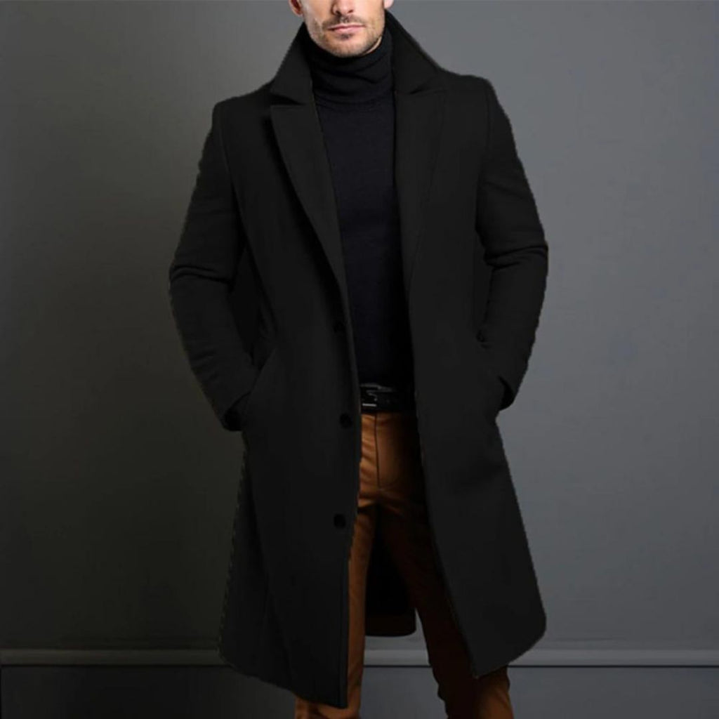 Men’s Trench Coat – Wool Blend – Tailored Fit – Lapel Collar – Full Length Formal Wear