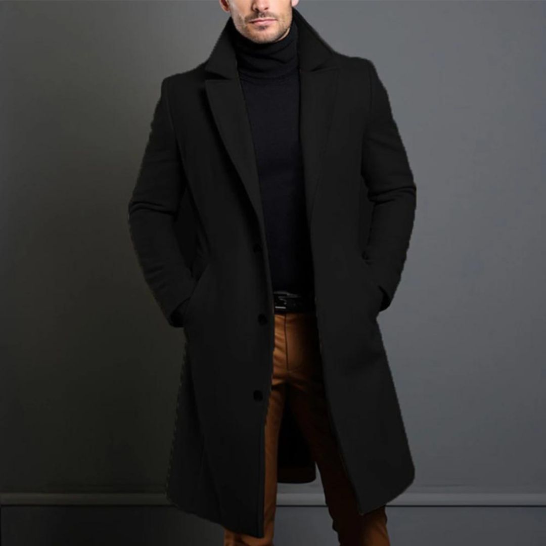 Men’s Trench Coat – Wool Blend – Tailored Fit – Lapel Collar – Full Length Formal Wear