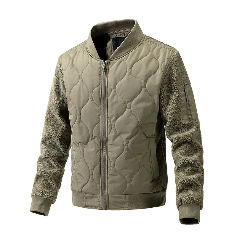 Men’s Quilted Jacket – Sherpa Sleeves – Ribbed Cuffs – Zipper Front – Hip Length Fit