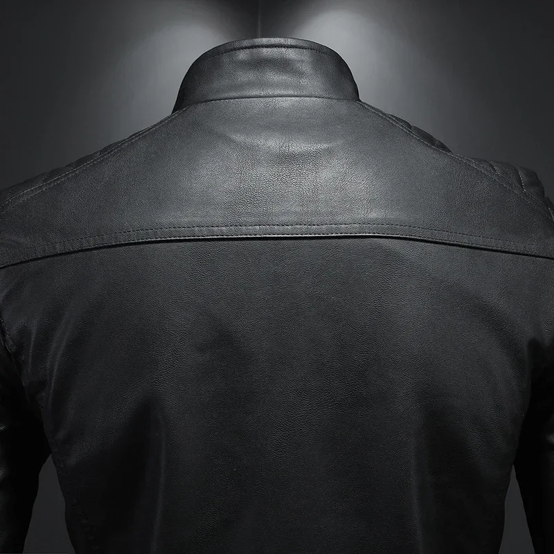 Men’s Slim Fit Leather Jacket with Zipper Pockets – Casual All-Season Design