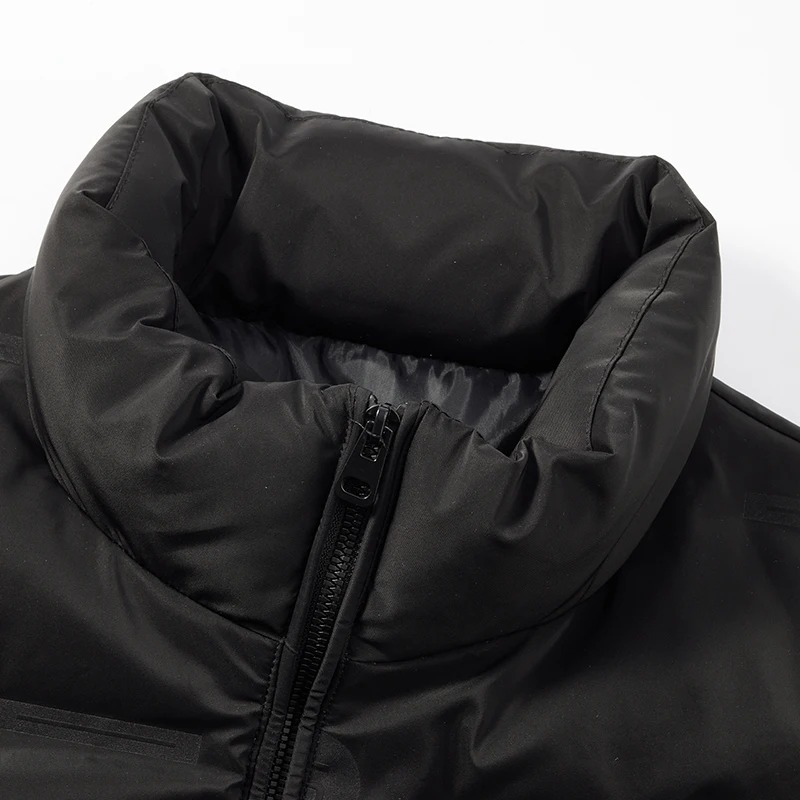 Men’s Puffer Jacket – Quilted Stand Collar – Ribbed Cuffs – Zipper Front Closure