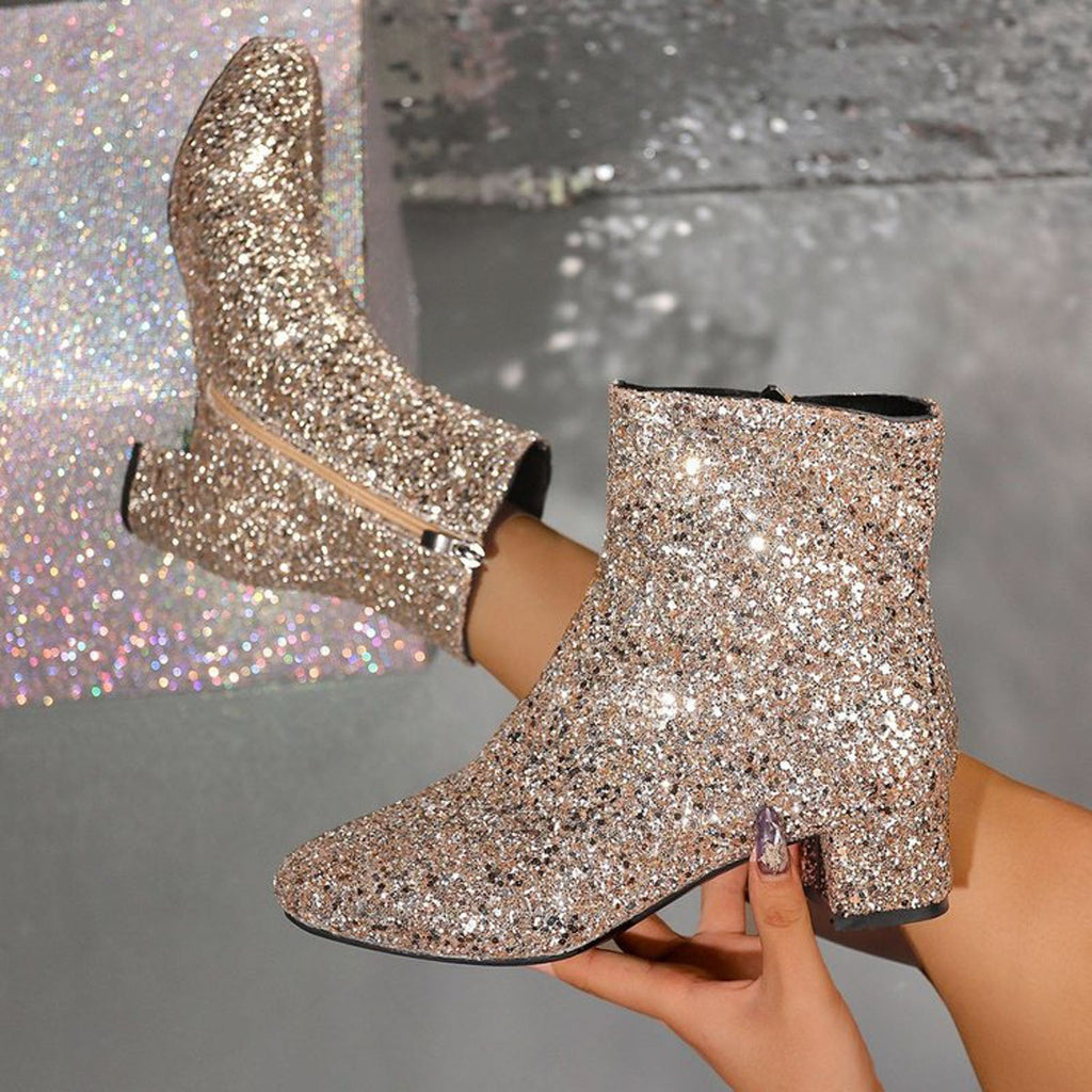 Glitter Ankle Boots for Women with Block Heel – Spring 2025 Collection