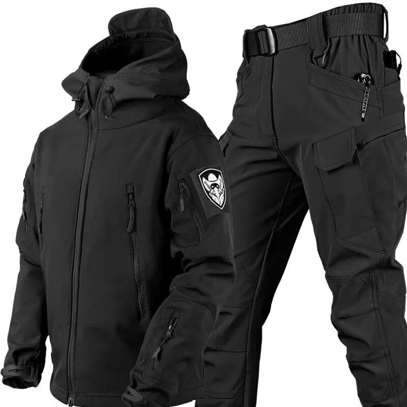 Men’s Two-Piece Set Outdoor Suit – Windproof Softshell Jacket and Pants – Utility Pockets – Regular Fit