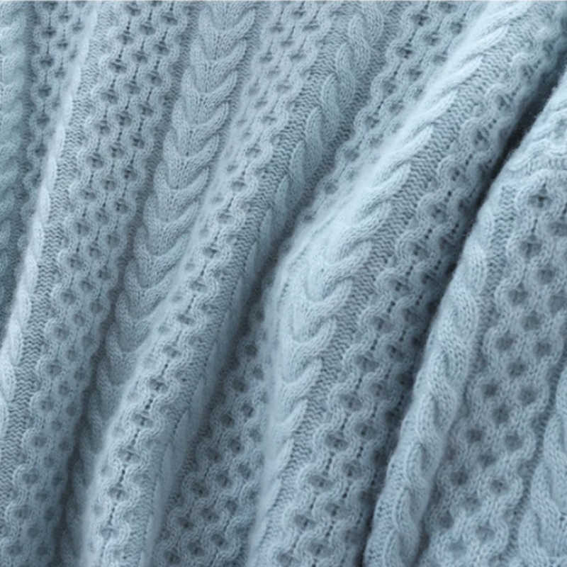 Women's Turtleneck Wool Sweater - Cable Knit - Relaxed Fit - Ribbed Cuffs & Hem