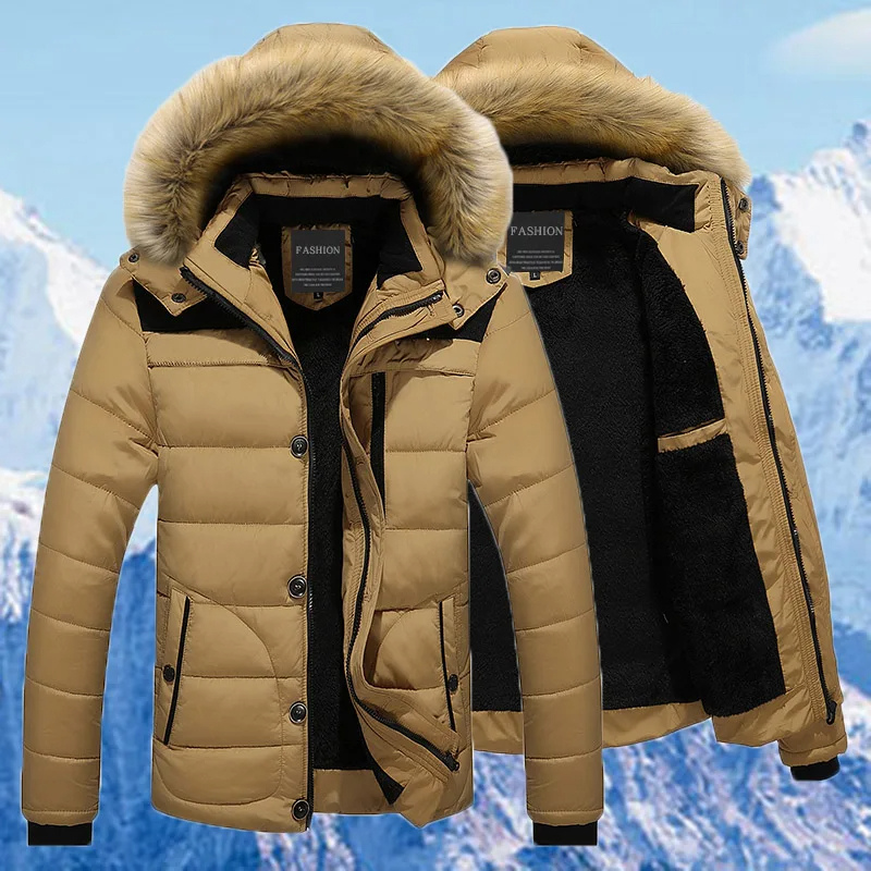 Men’s Parka Jacket – Detachable Fur Hood – Quilted Insulated – Water-Resistant