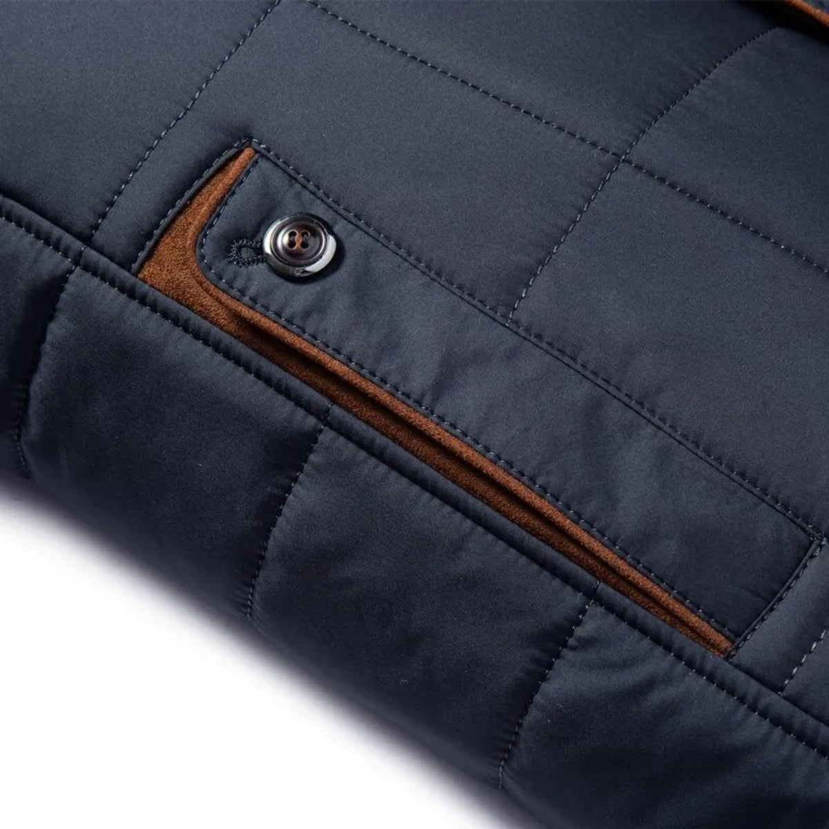 Men’s Quilted Jacket - Insulated Warmth - High Collar - Button & Zip Closure - Smart Casual