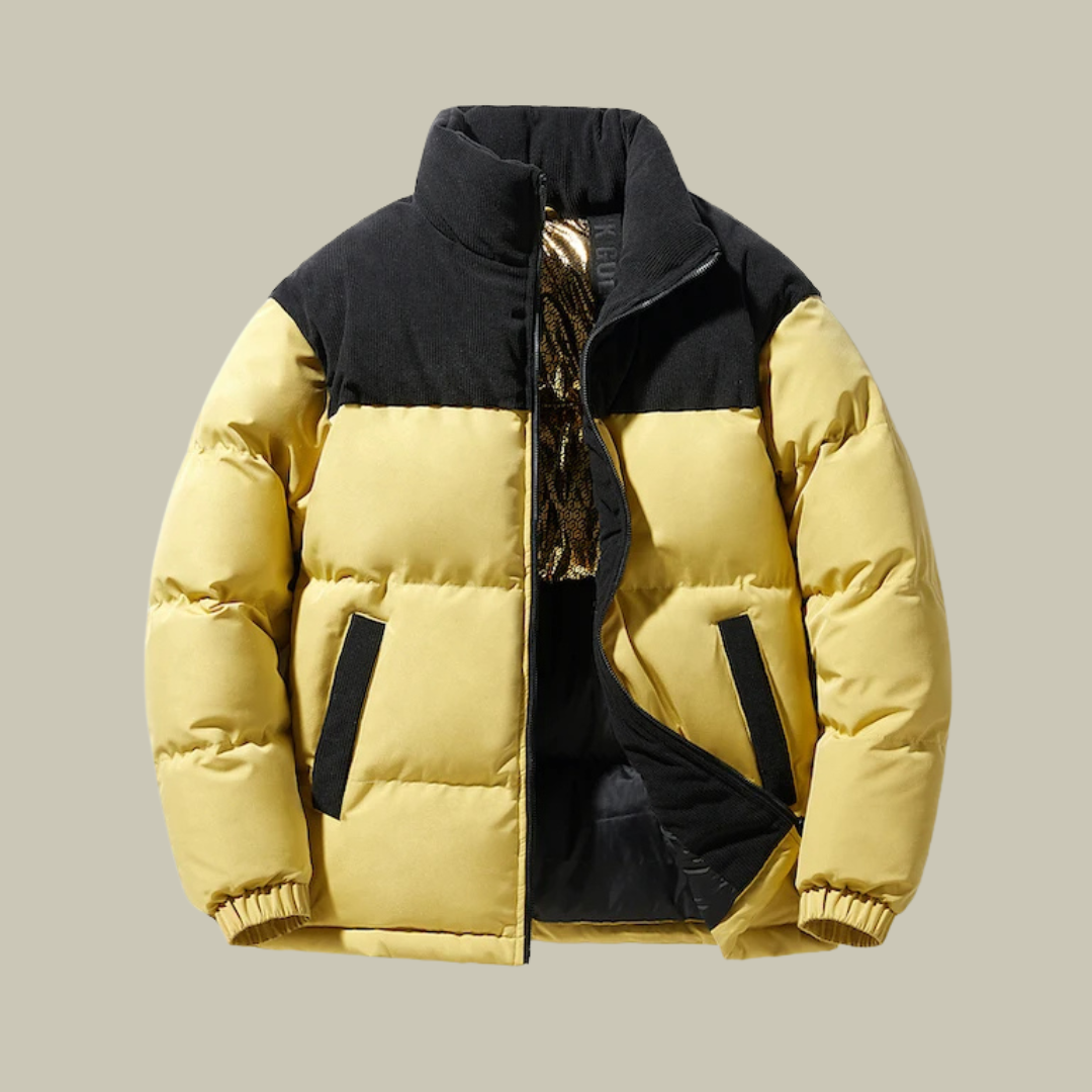 Men’s Puffer Jacket – Relaxed Fit – Quilted – High Collar – Zip Pockets – Warm Layer