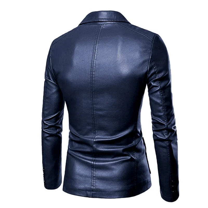 Men's Slim Fit Leather Jacket - Formal Two-Button Design, Stylish & Timeless