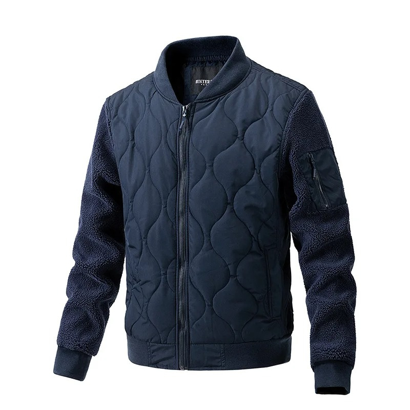 Men’s Quilted Jacket – Sherpa Sleeves – Ribbed Cuffs – Zipper Front – Hip Length Fit