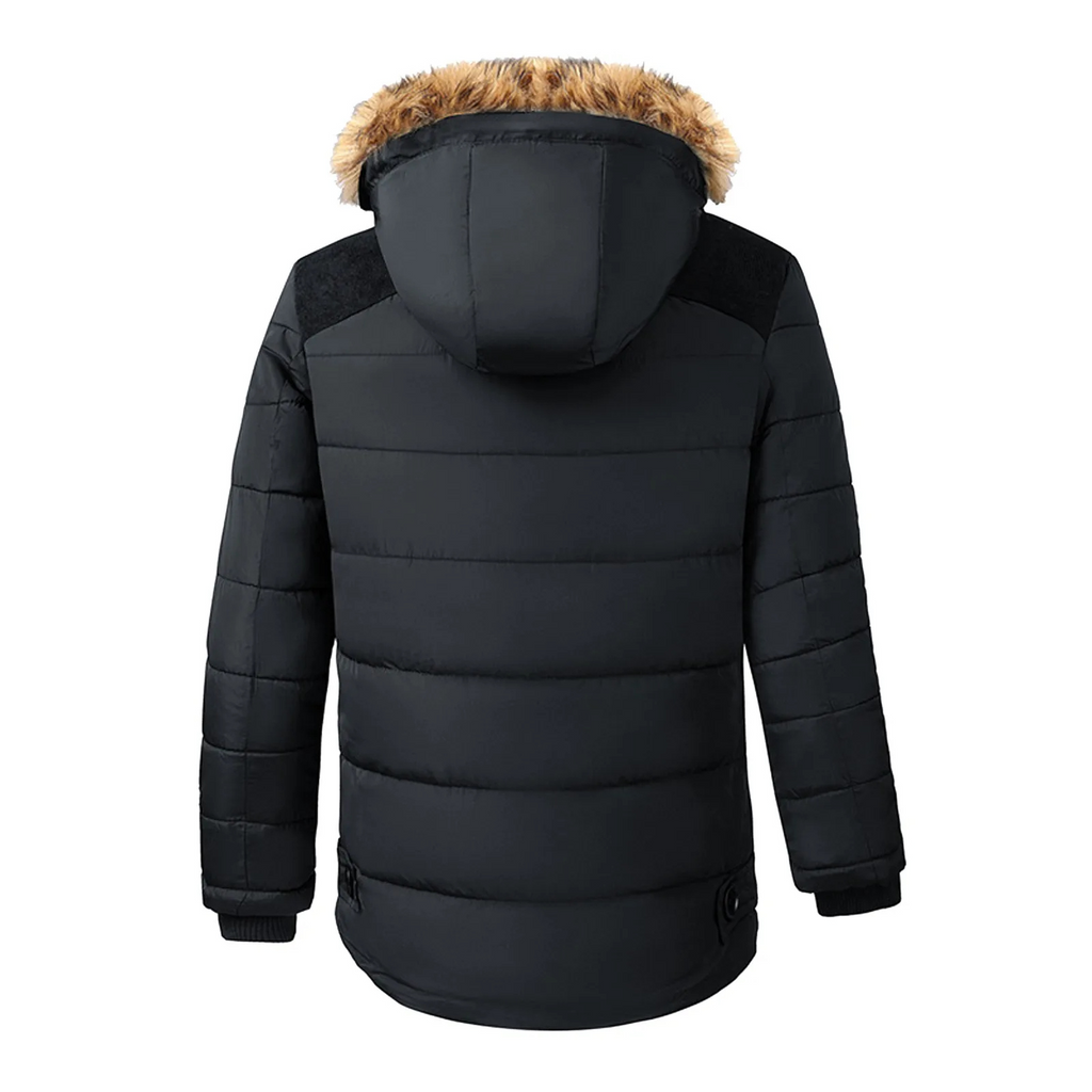 Men’s Parka Jacket – Water-Resistant Mid-Length – Faux Fur Hood – Zip Fastening