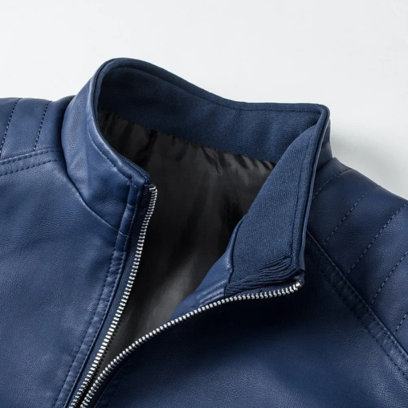 Men’s Slim Fit Leather Jacket with Zipper Pockets – Casual All-Season Design