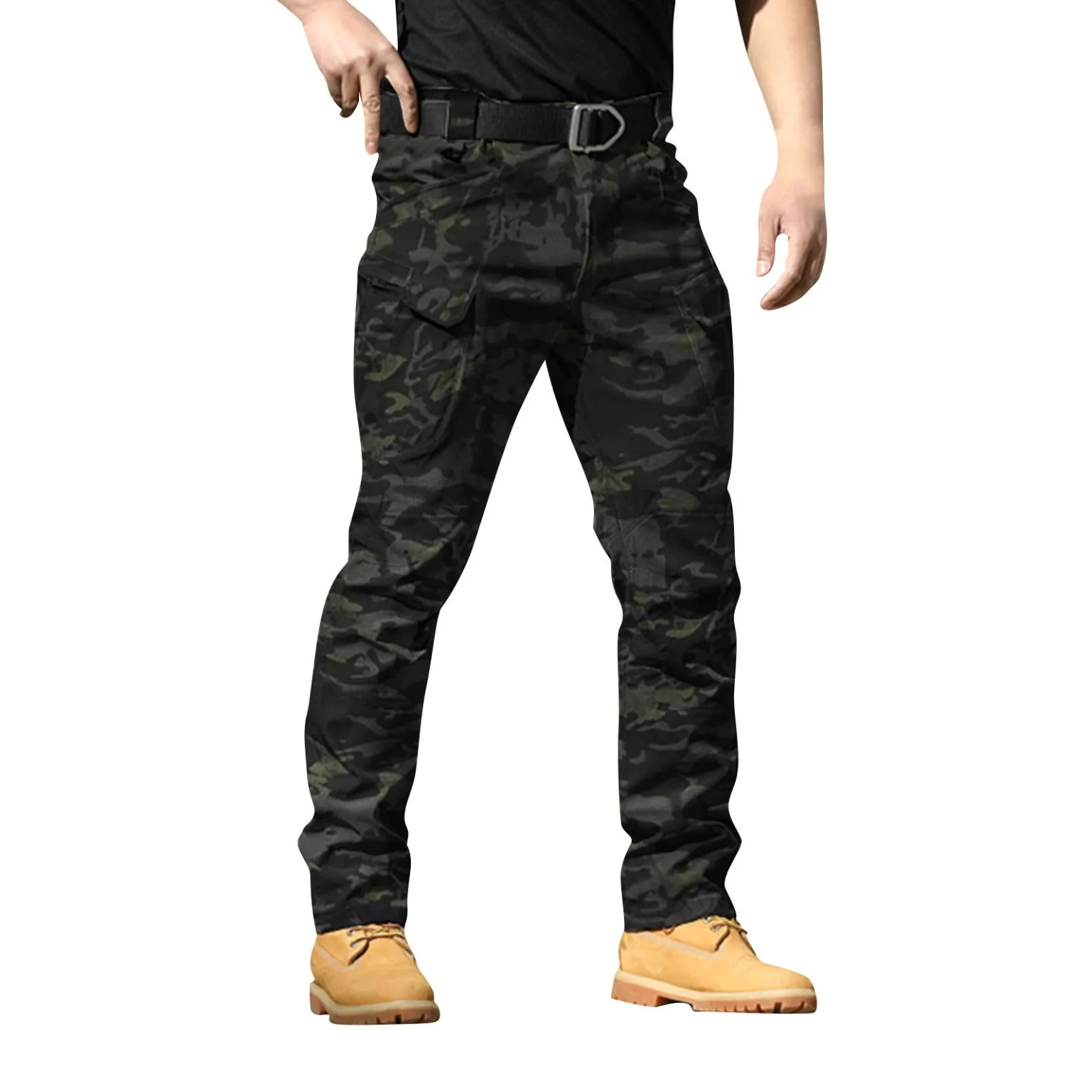 Men’s Cargo Trousers – Regular Fit – Multi-Pocket – Belted Waist – Reinforced Seams