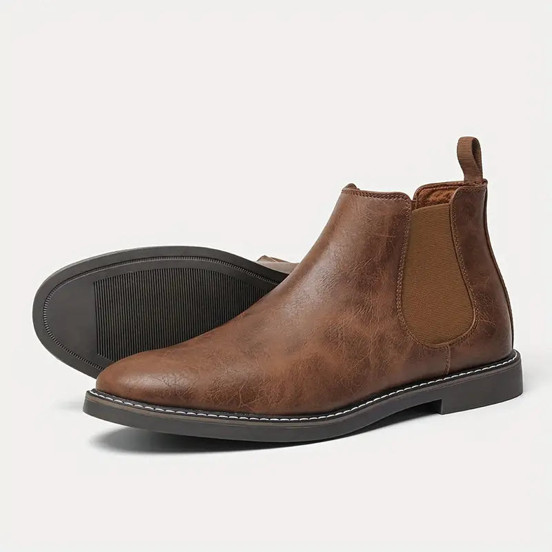 Men’s Ankle Boots – Leather Chelsea Style – Slip-On – Durable Sole – Classic Fit