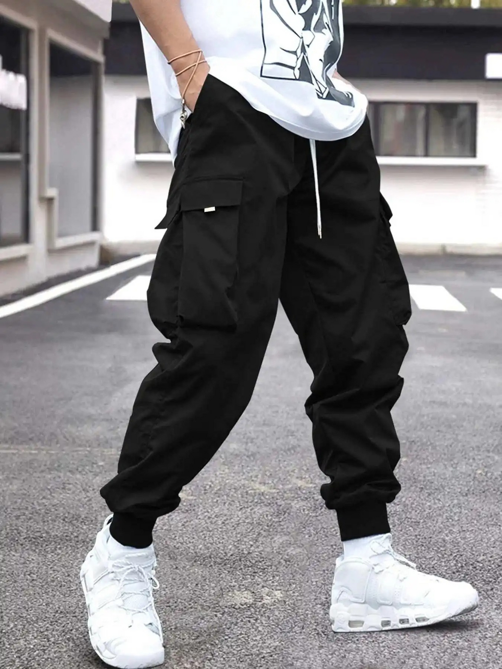 Men’s Cargo Jogger Trousers – Relaxed Fit – Drawstring Waist – Ribbed Cuffs – Multi-Pocket