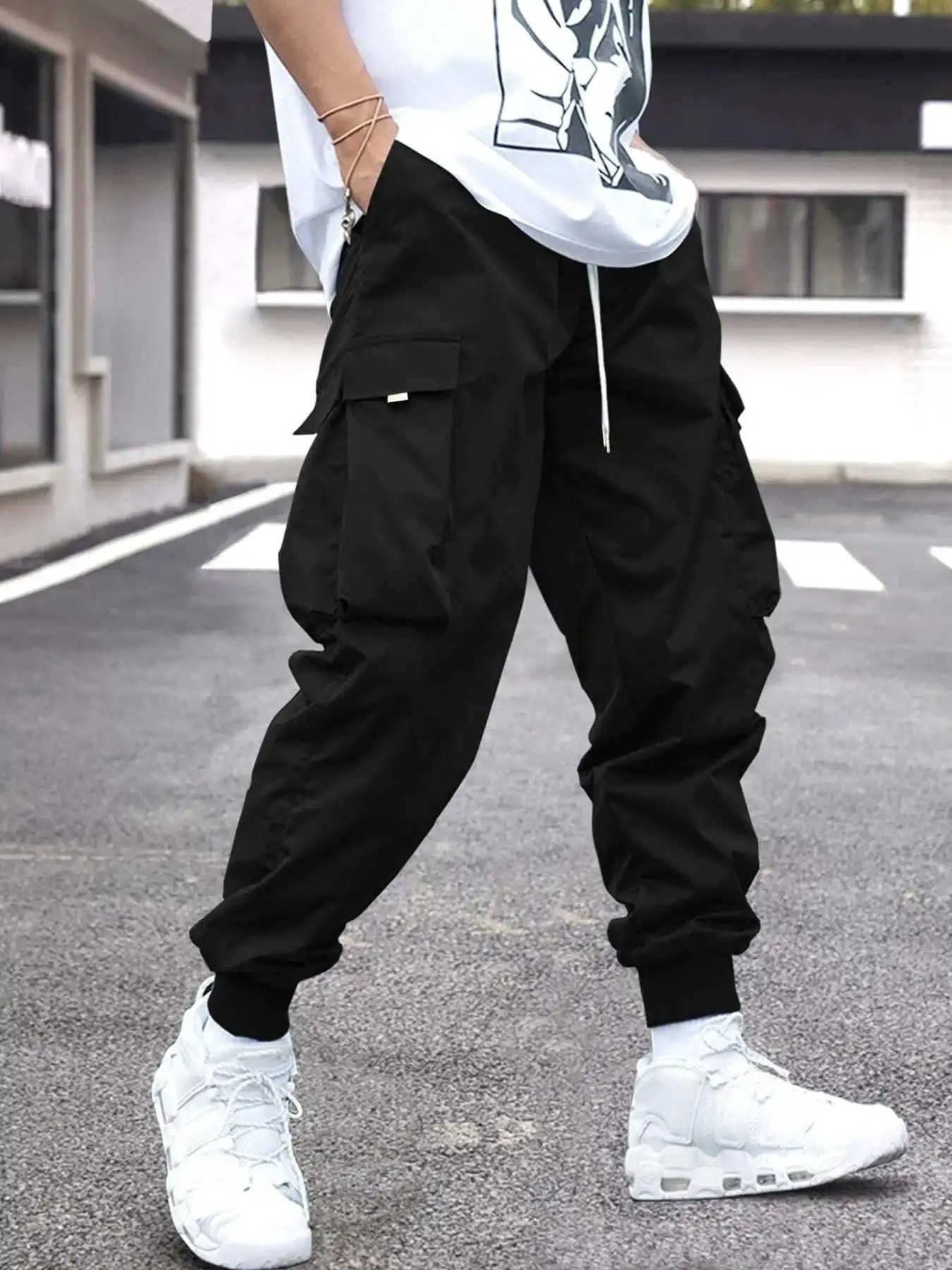 Men’s Cargo Jogger Trousers – Relaxed Fit – Drawstring Waist – Ribbed Cuffs – Multi-Pocket