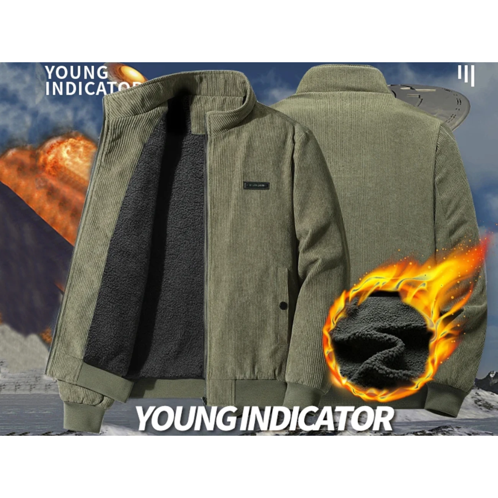 Men’s Quilted Casual Jacket – Relaxed Fit – Corduroy Texture – Zip Front – Stand Collar