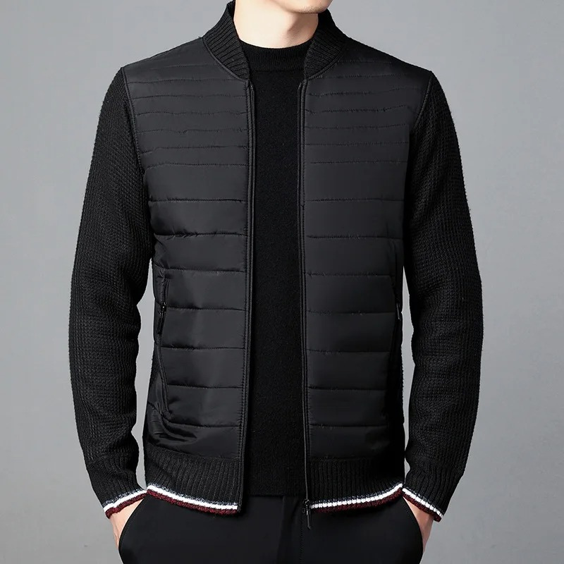 Men’s Quilted Jacket – Structured Fit – Knitted Sleeves – Ribbed Hem and Collar