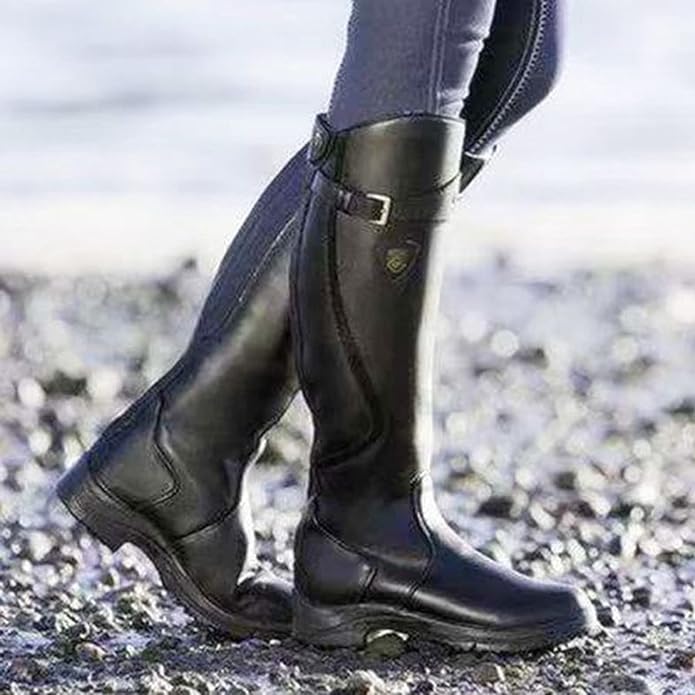 Women’s Knee High Leather Boots – Waterproof – Buckle Strap – Slip-Resistant Sole