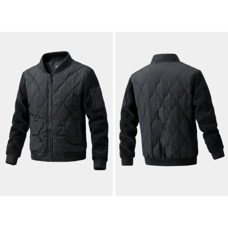 Men’s Quilted Jacket – Sherpa Sleeves – Ribbed Cuffs – Zipper Front – Hip Length Fit