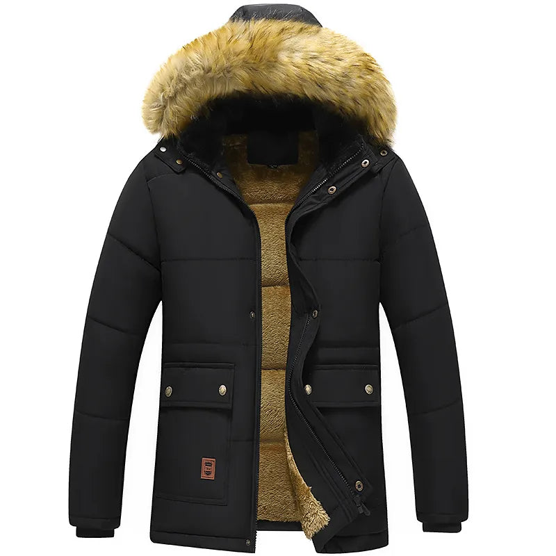 Men’s Padded Jacket – Mid-Length – Fur Hood – Quilted – Regular Fit – Weather-Resistant