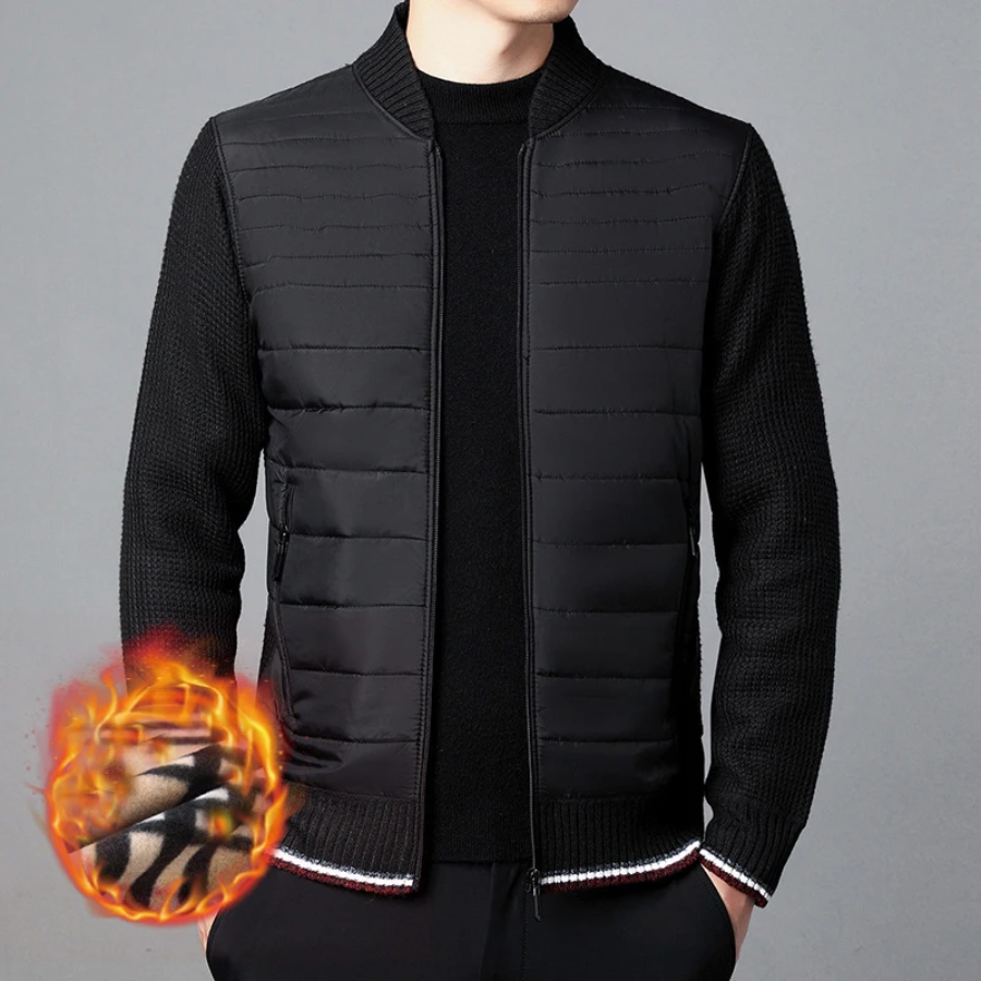 Men’s Quilted Jacket – Structured Fit – Knitted Sleeves – Ribbed Hem and Collar