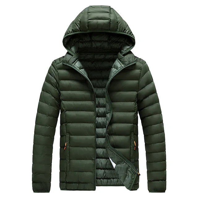 Men’s Quilted Jacket – Regular Fit – Hooded – Water-Resistant – Zipper Closure