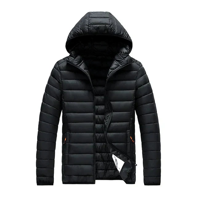 Men’s Quilted Jacket – Regular Fit – Hooded – Water-Resistant – Zipper Closure