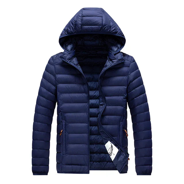 Men’s Quilted Jacket – Regular Fit – Hooded – Water-Resistant – Zipper Closure