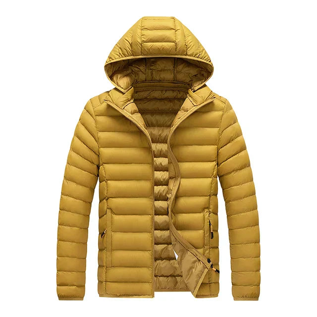 Men’s Quilted Jacket – Regular Fit – Hooded – Water-Resistant – Zipper Closure