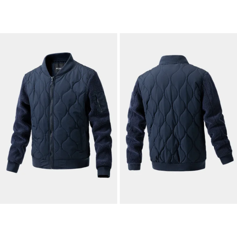 Men’s Quilted Jacket – Sherpa Sleeves – Ribbed Cuffs – Zipper Front – Hip Length Fit