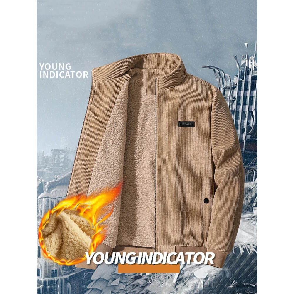 Men’s Quilted Casual Jacket – Relaxed Fit – Corduroy Texture – Zip Front – Stand Collar