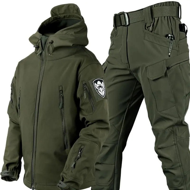 Men’s Two-Piece Set Outdoor Suit – Windproof Softshell Jacket and Pants – Utility Pockets – Regular Fit