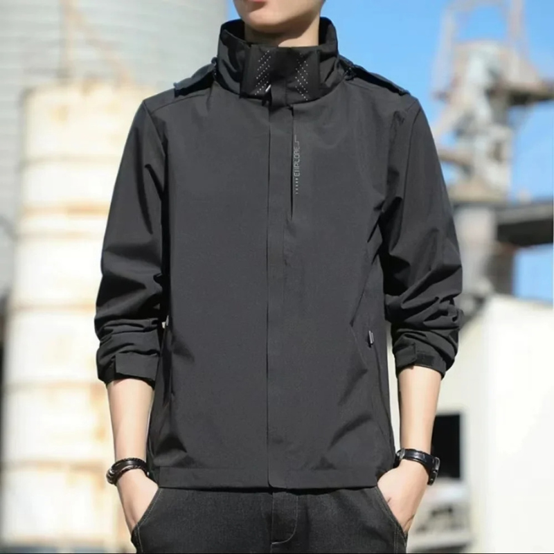 Men’s Raincoat – Regular Fit – Lightweight Waterproof – High Collar – Hip Length